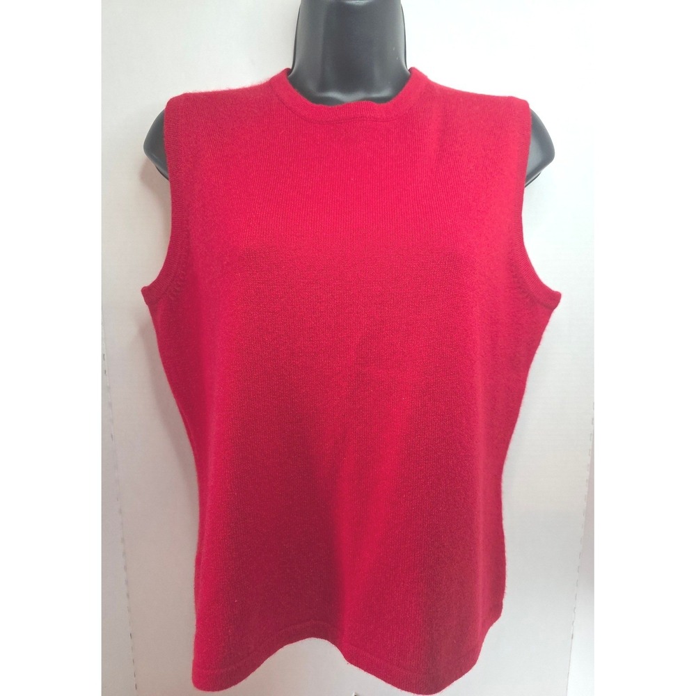 VTG Valerie Stevens Red Cashmere Sleeveless Sweater Shell Crew Neck Two Ply SZ L